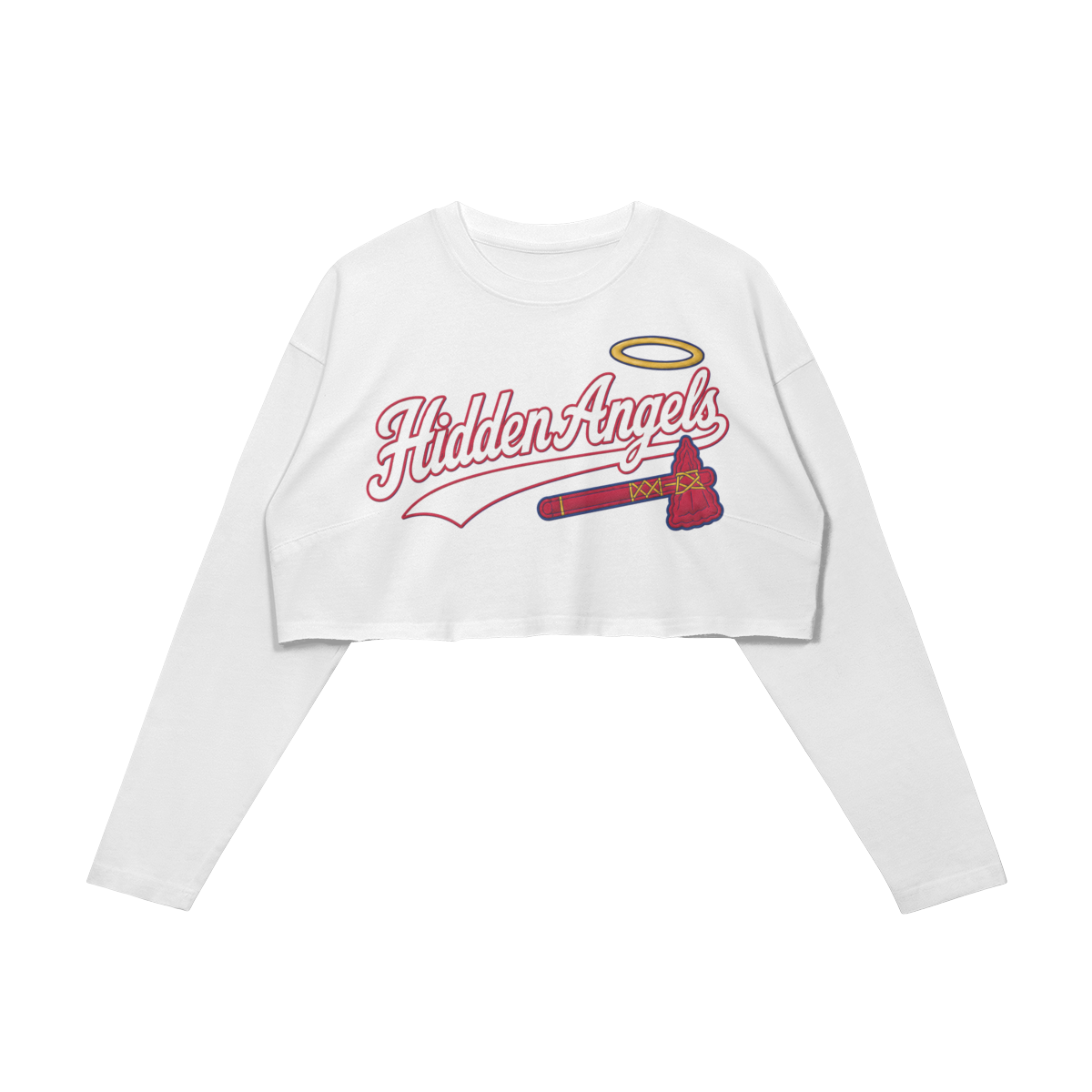 white tomahawk long crop tee