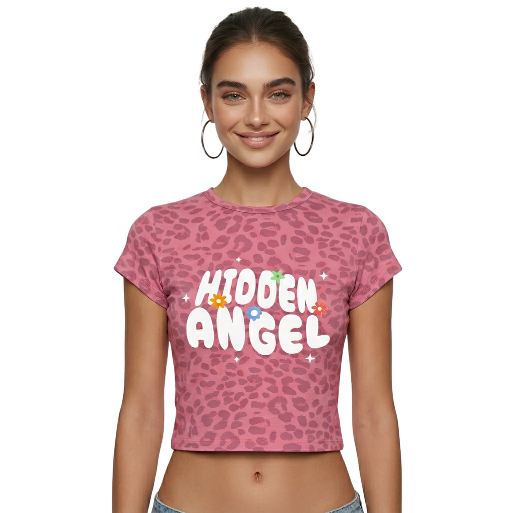 hidden angel leopard print crop tee
