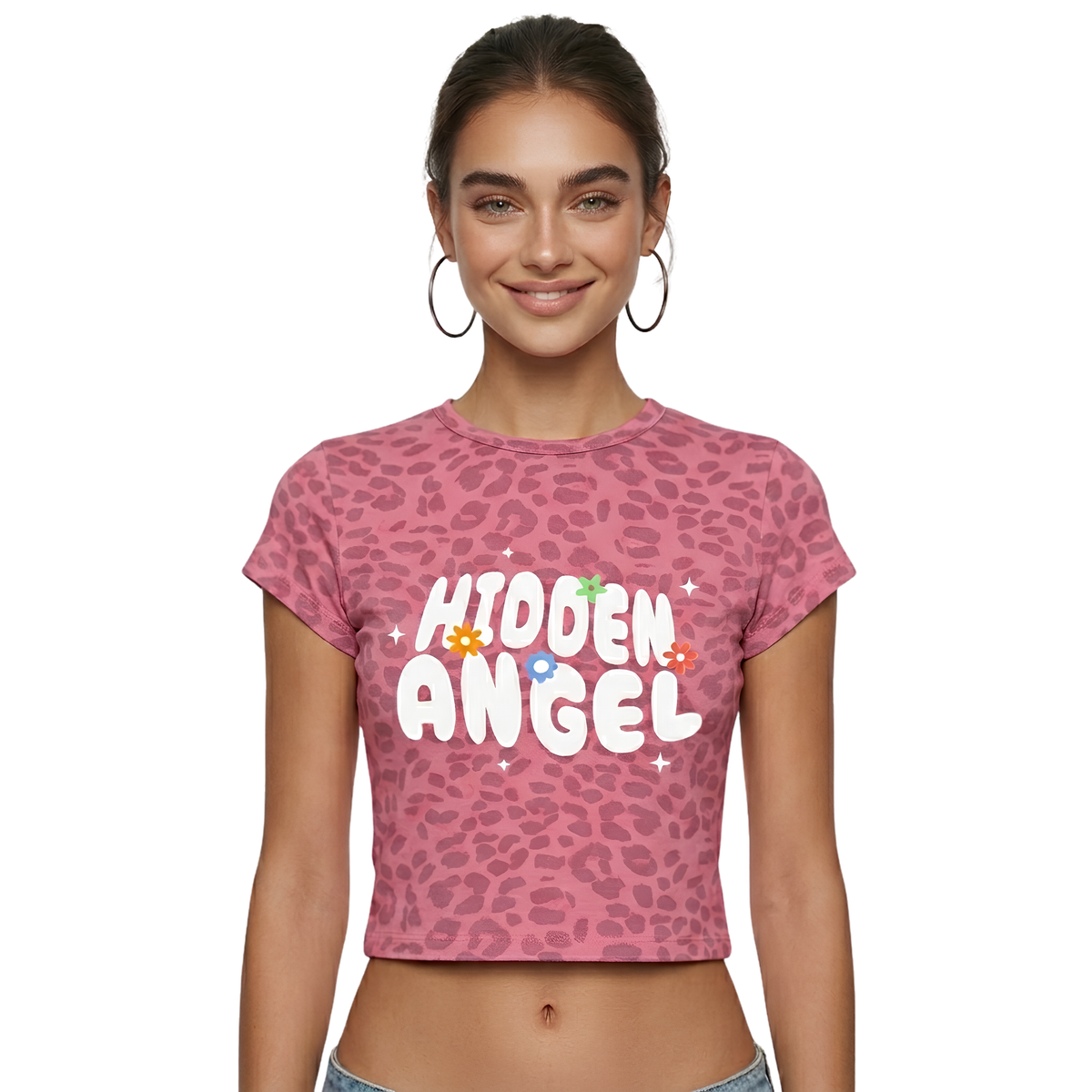 hidden angel leopard print crop tee