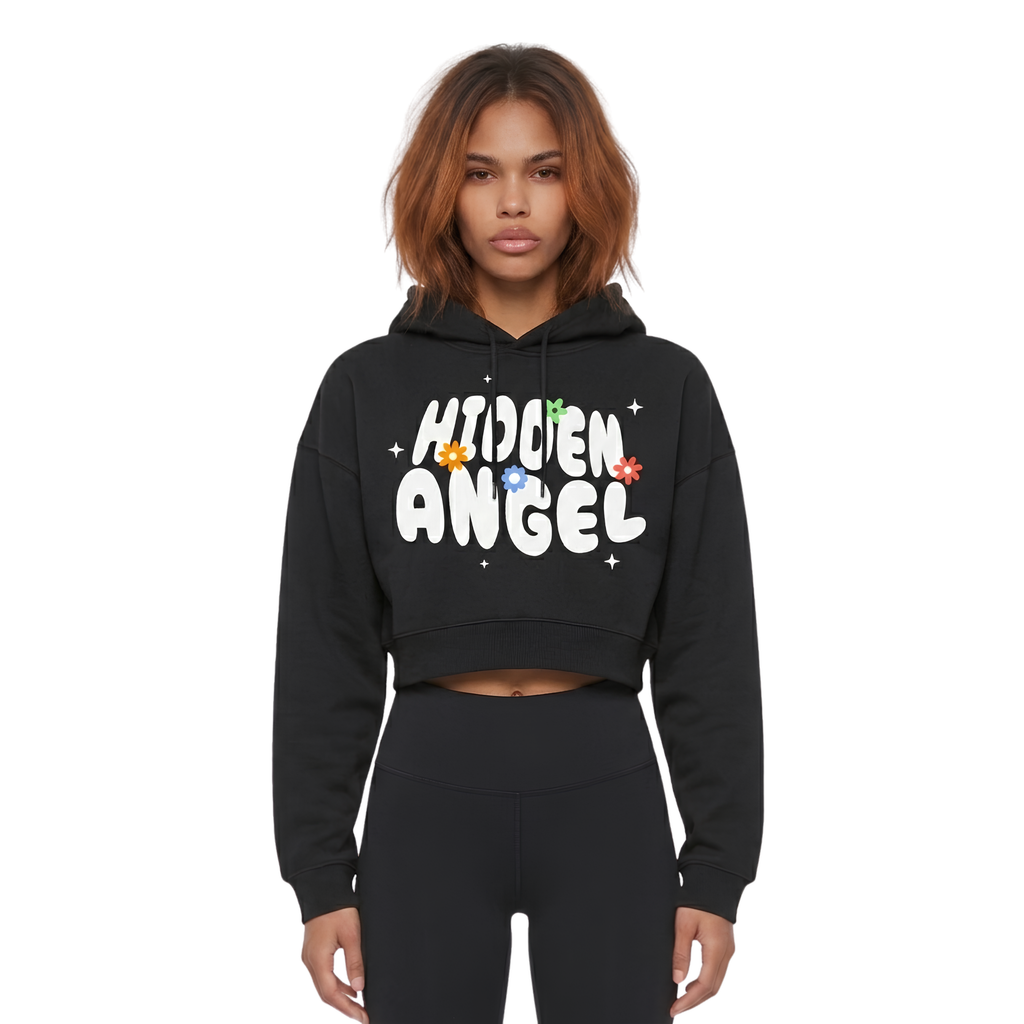 hidden angel flower cropped hoodie