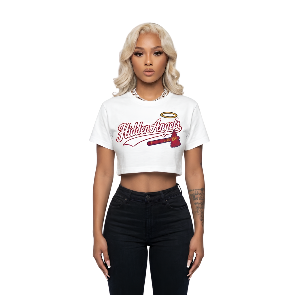 ladies tomahawk cropped tee white